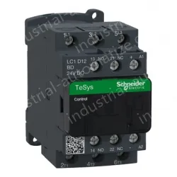 LC1D12BD IEC contactor, TeSys Deca, nonreversing, 12A, 7.5HP at 480VAC, up to 100kA SCCR, 3 phase, 3 NO, 24VDC coil, open style