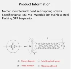 Flat head tapping screws Phillips countersunk head