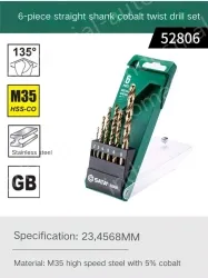 Set of 6 straight shanks with cobalt twist drills