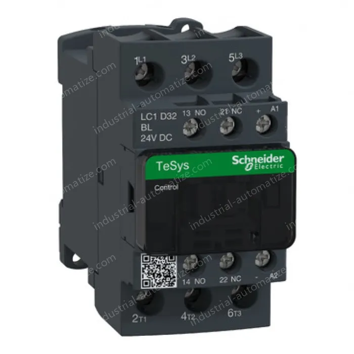 LC1D32BL IEC contactor, TeSys Deca, nonreversing, 32A, 20HP at 480VAC, up to 100kA SCCR, 3 phase, 3 NO, low consumption 24VDC coil