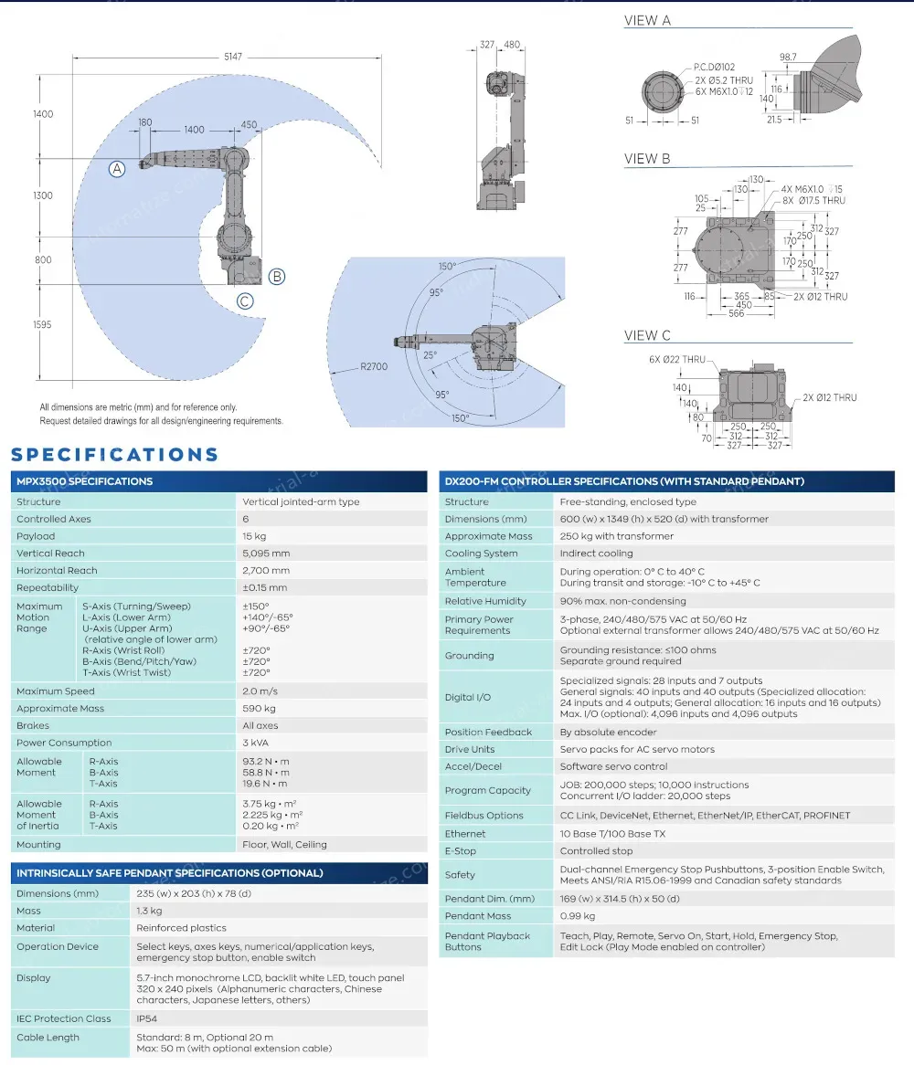 MPX3500 robot spec diagram
