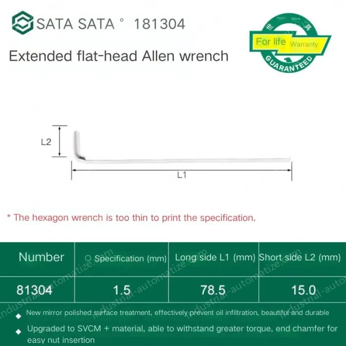 Extended flat head hex wrench 1.5mm 81304