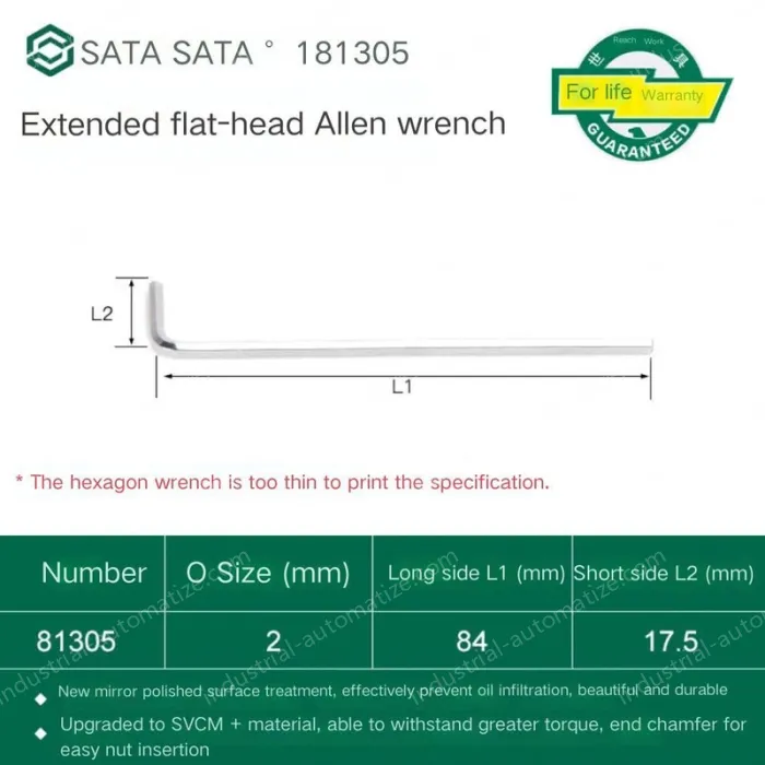 Extended flat head hex wrench 2mm 81305