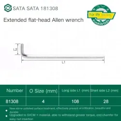 Extended flat head hex wrench 4mm 81308