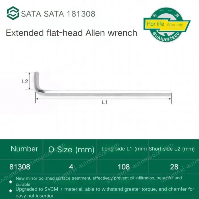 Extended flat head hex wrench 4mm 81308
