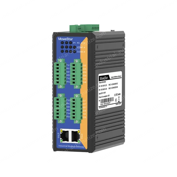 8 Ports RS485 to 2 Ports Ethernet Modbus Industrial Smart Gateway